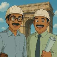 The Practical Pandits cover art: two engineers in hard hats