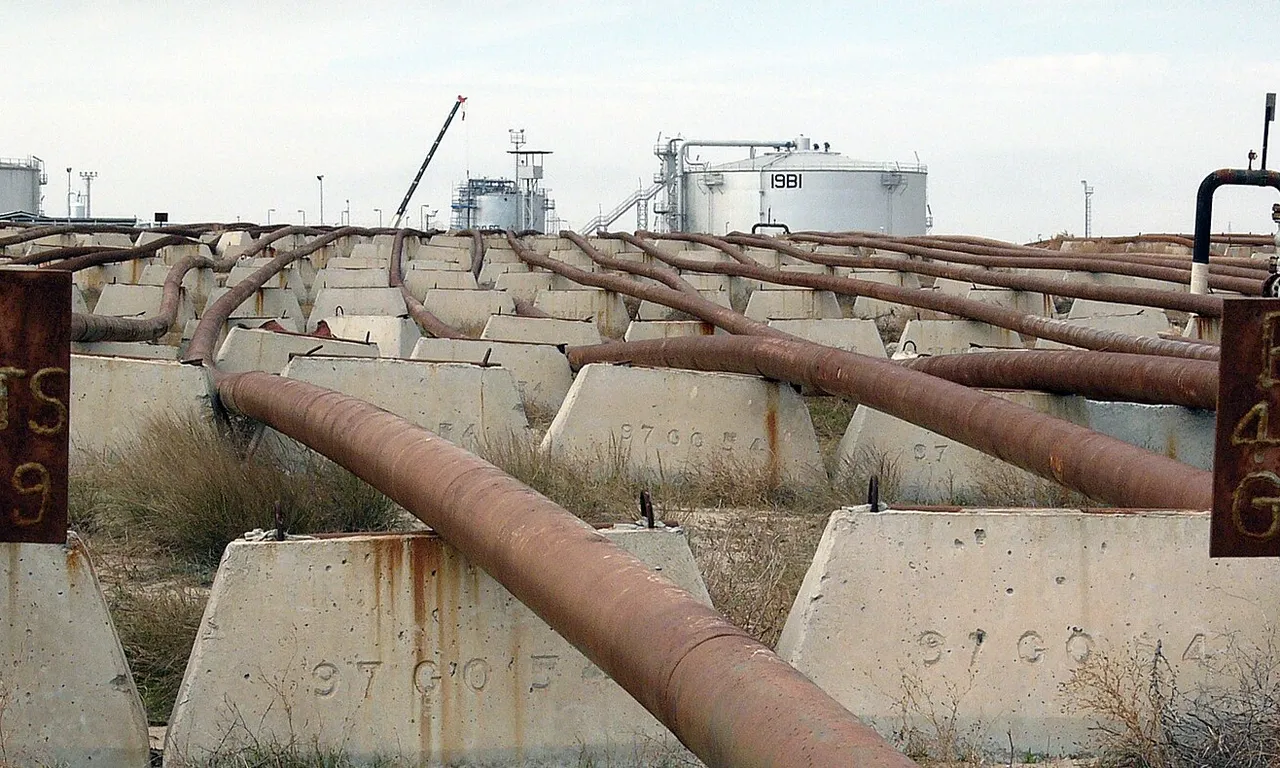 Wellheads and flowlines, Burgan oil field, Kuwait