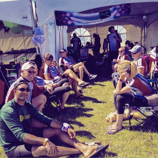 With the Dragnum Dragon Boat Calgary crew under the team tent